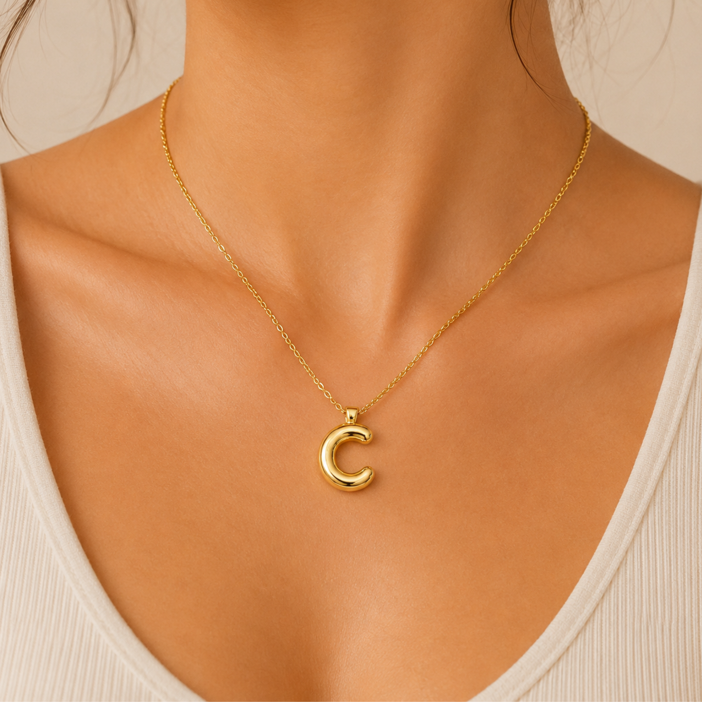 18k Gold Plated C Initial Bold Alphabet Necklace