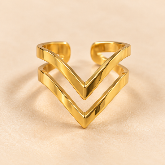 18K Gold Plated Double V Chevron Ring