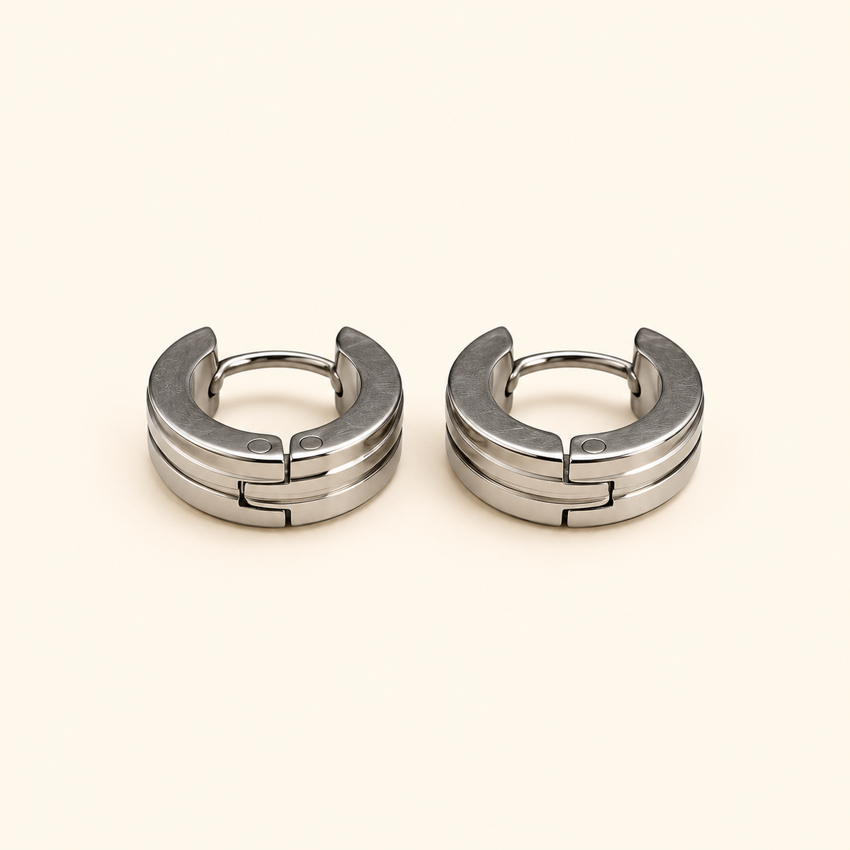 Men - Silver Groove Huggie Hoop Earrings