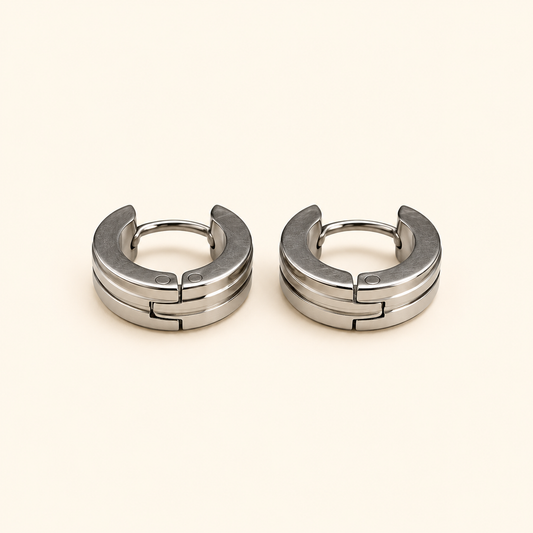 Men - Silver Groove Huggie Hoop Earrings