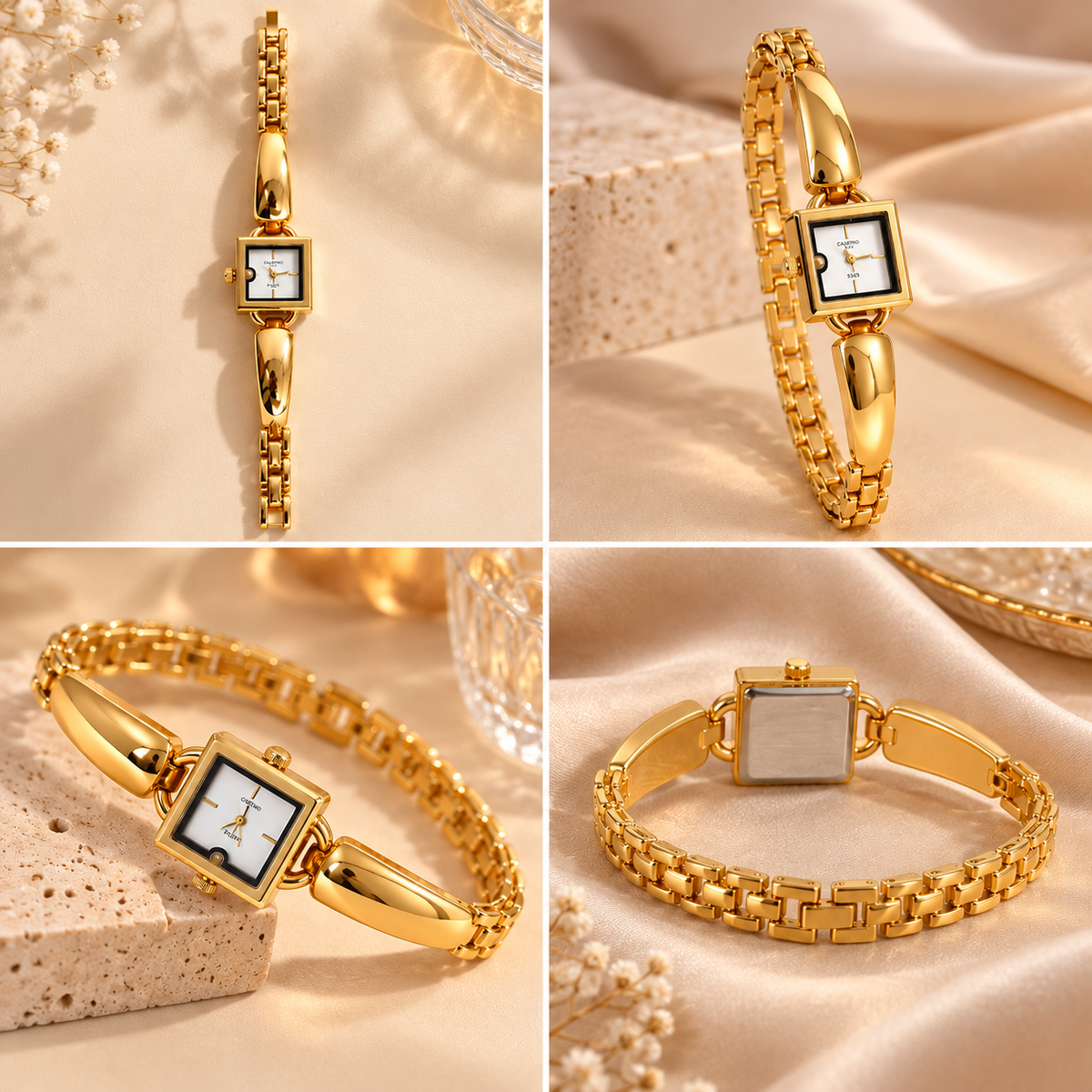 Gold Square Dial Elegant Watch