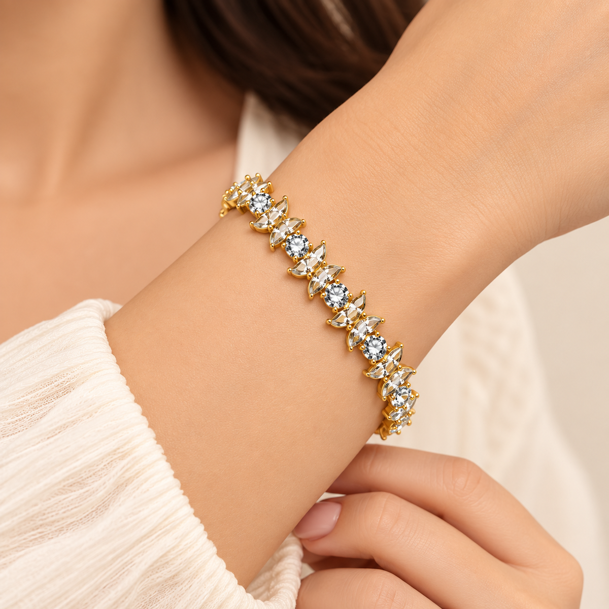 Blush Blossom Crystal Gold Bracelet