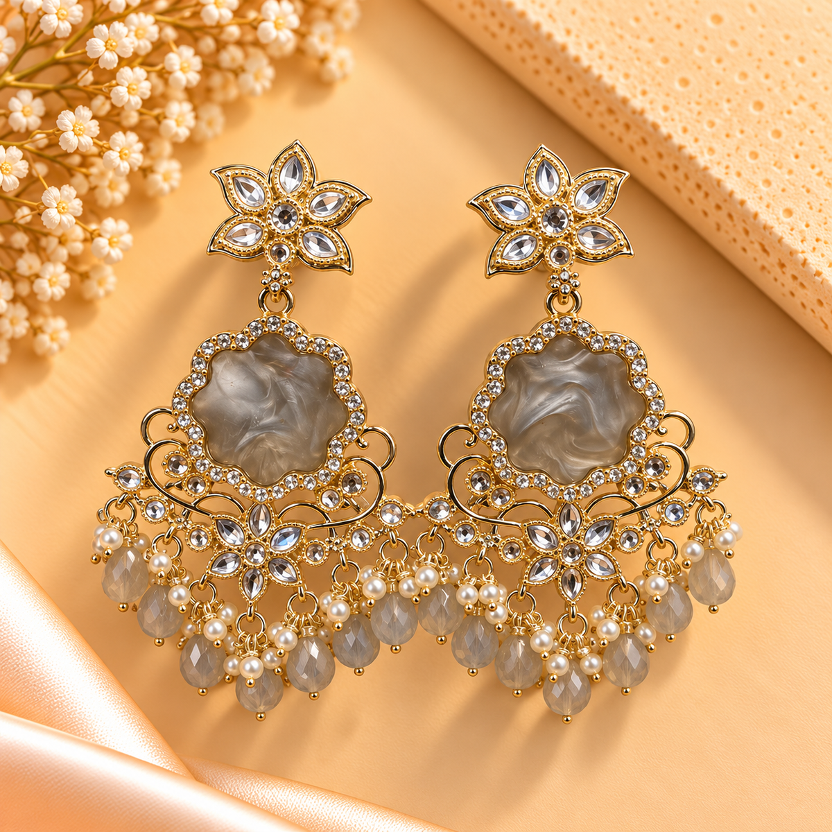 Premium Kundan Beaded Chandbali Earring