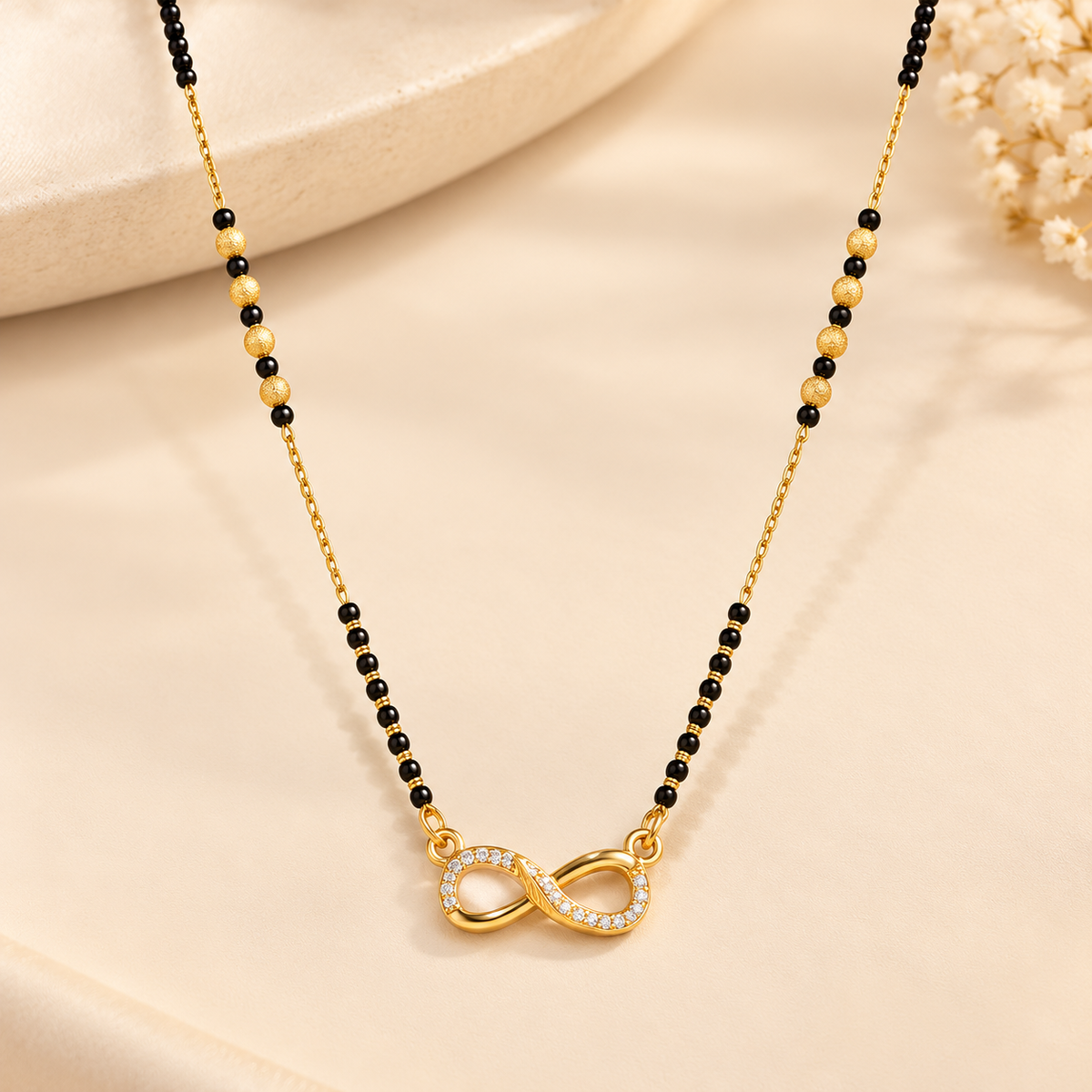 Elegant Infinity Gold-Plated Black Beads Mangalsutra