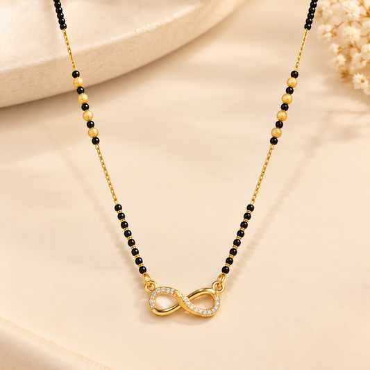 Elegant Infinity Gold-Plated Black Beads Mangalsutra