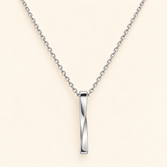 Men - Silver Twist Bar Pendant Necklace