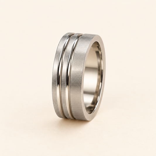 Men - Dual Groove Silver Band Ring