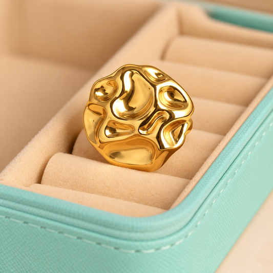 18k Gold Plated Molten Pebble Statement Ring
