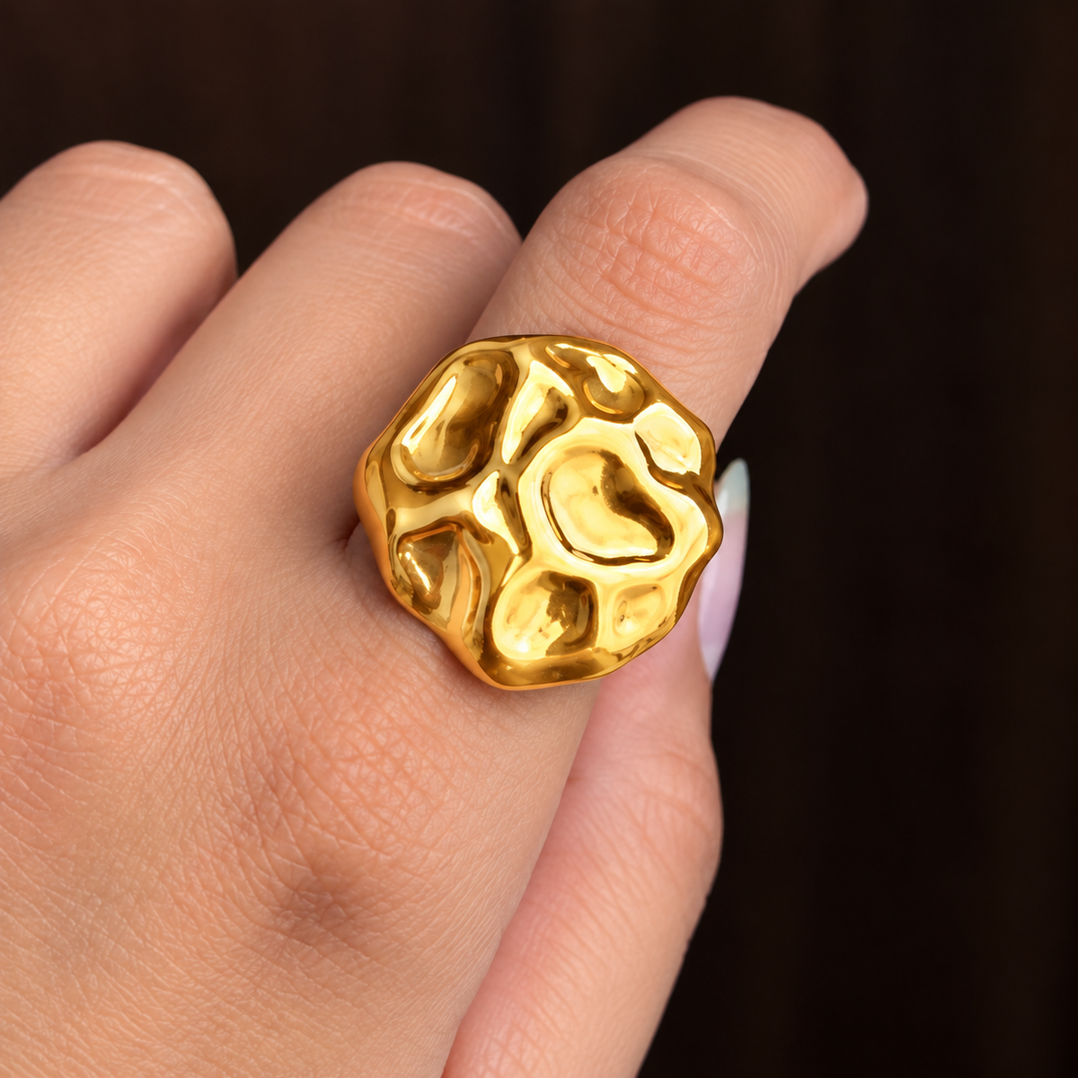 18k Gold Plated Molten Pebble Statement Ring