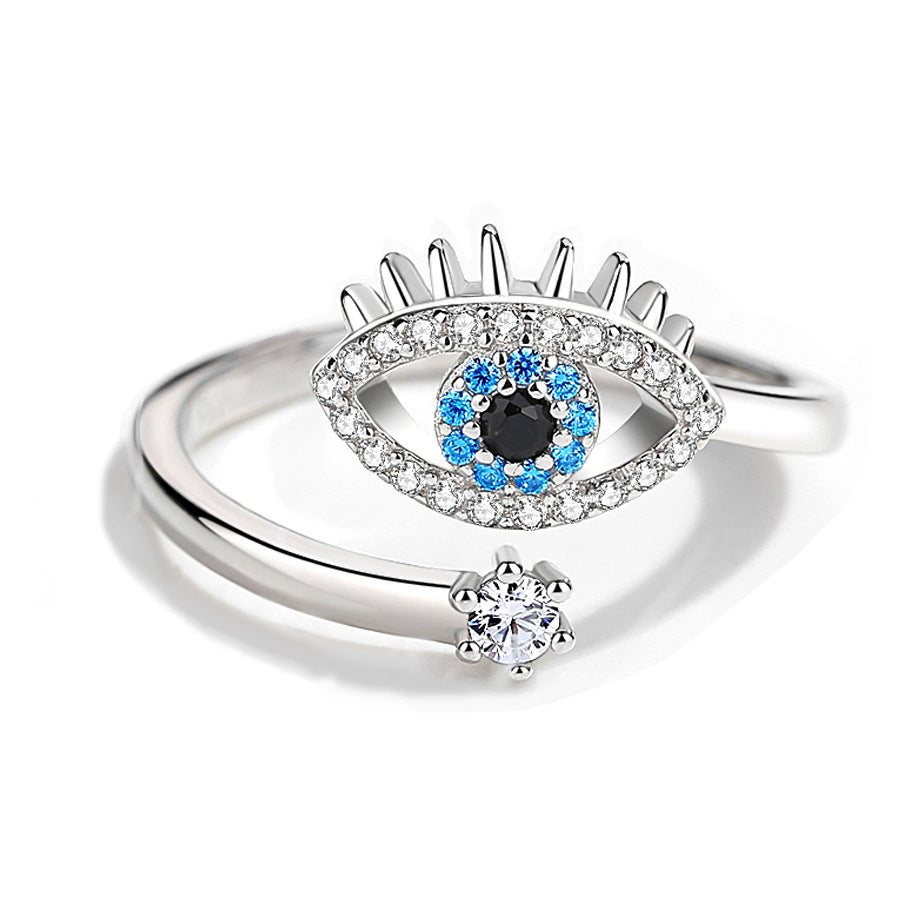 Silver Evil Eye Adjustable Ring