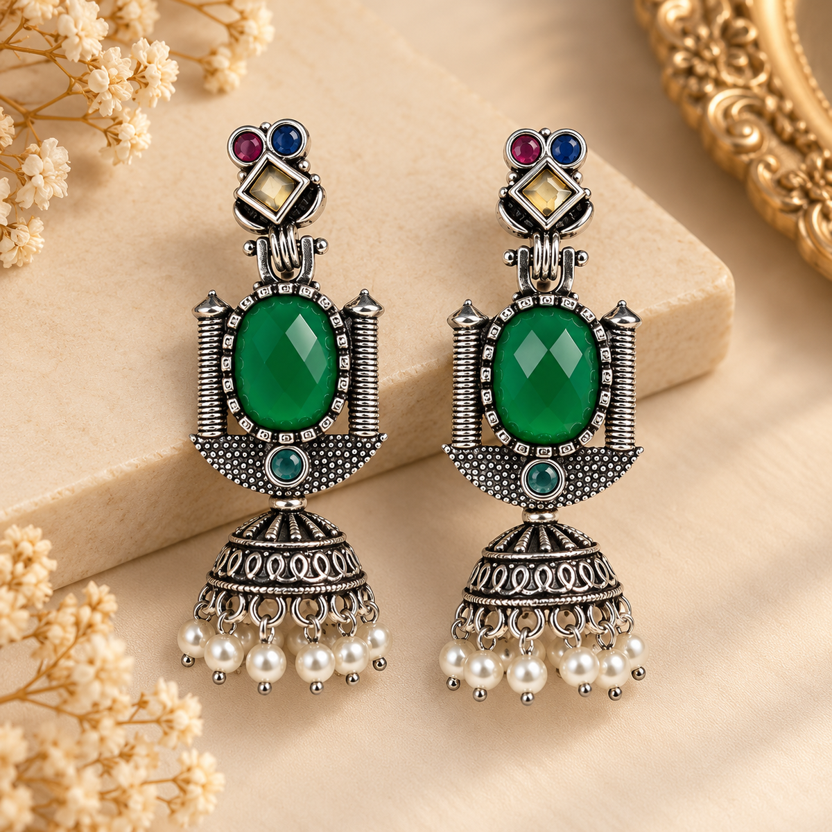 Oxidised Silver Traditional Jhumka Earrings
