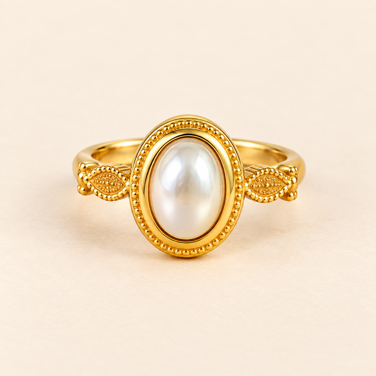 18k Gold Plated Vintage Pearl Halo Ring
