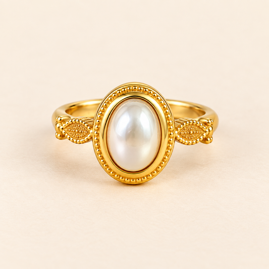 18k Gold Plated Vintage Pearl Halo Ring