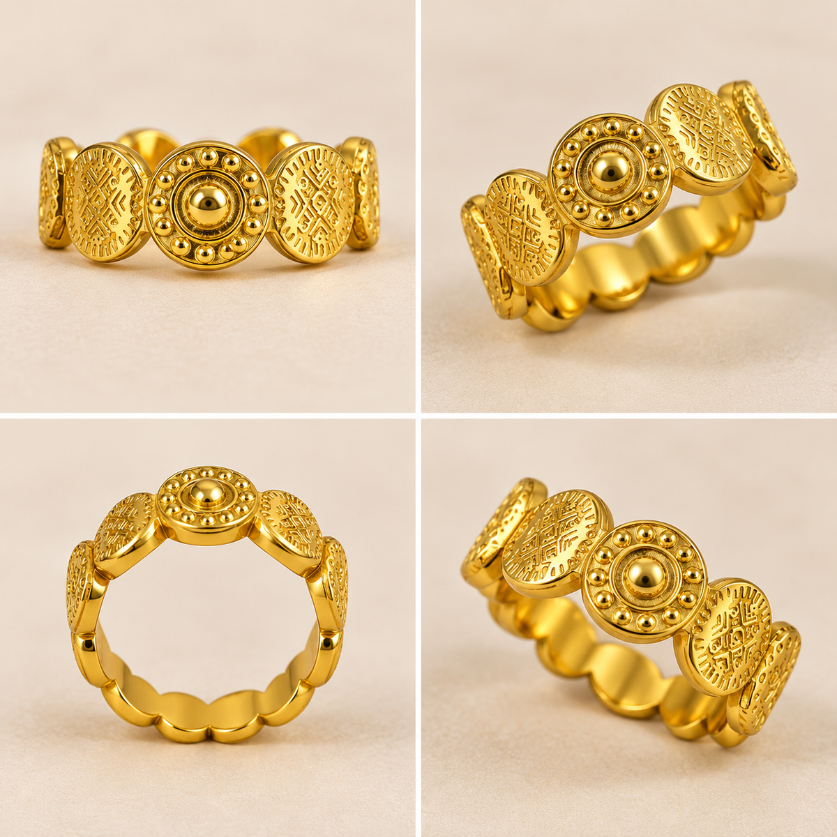 18K Gold Plated Vintage Coin Medallion Statement Ring