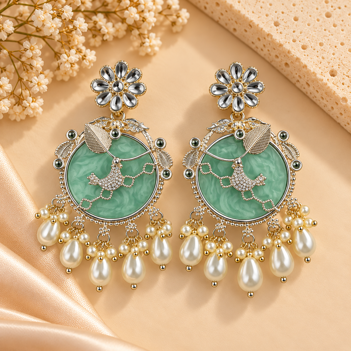 Ethnic Multicolor Pearl Chandbali Earrings