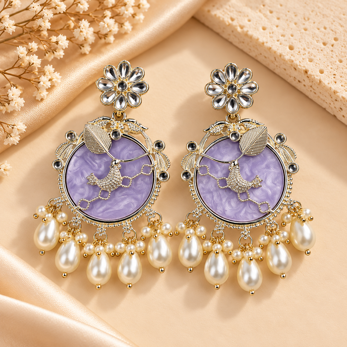 Ethnic Multicolor Pearl Chandbali Earrings