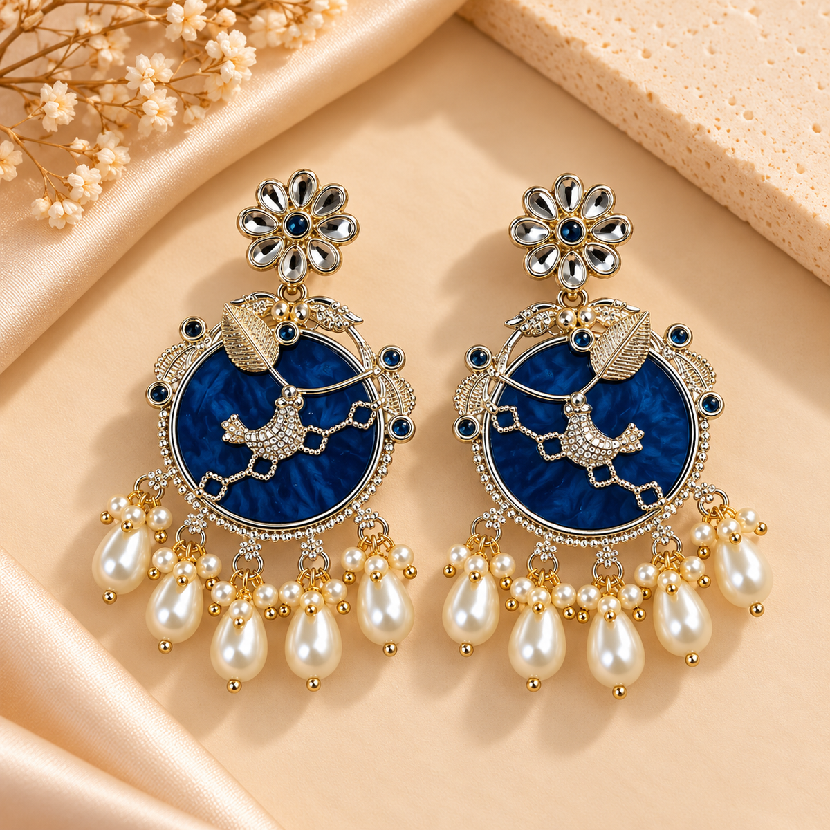 Ethnic Multicolor Pearl Chandbali Earrings