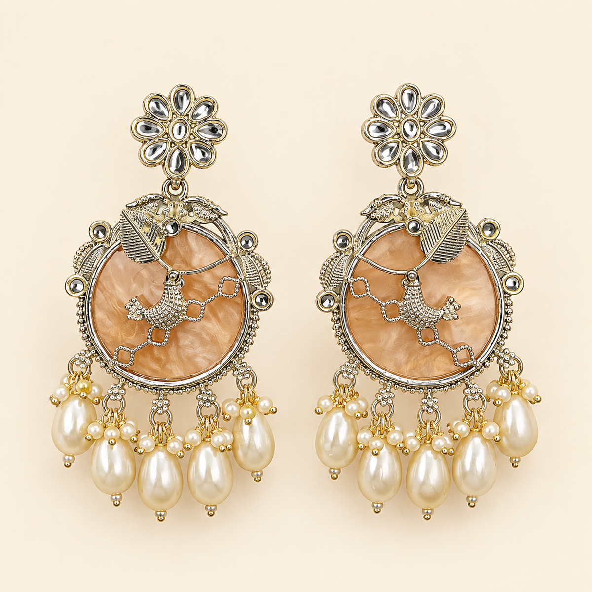 Ethnic Multicolor Pearl Chandbali Earrings