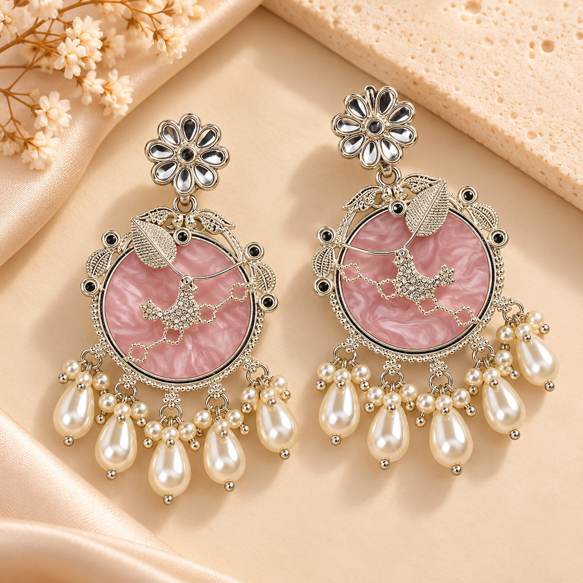 Ethnic Multicolor Pearl Chandbali Earrings