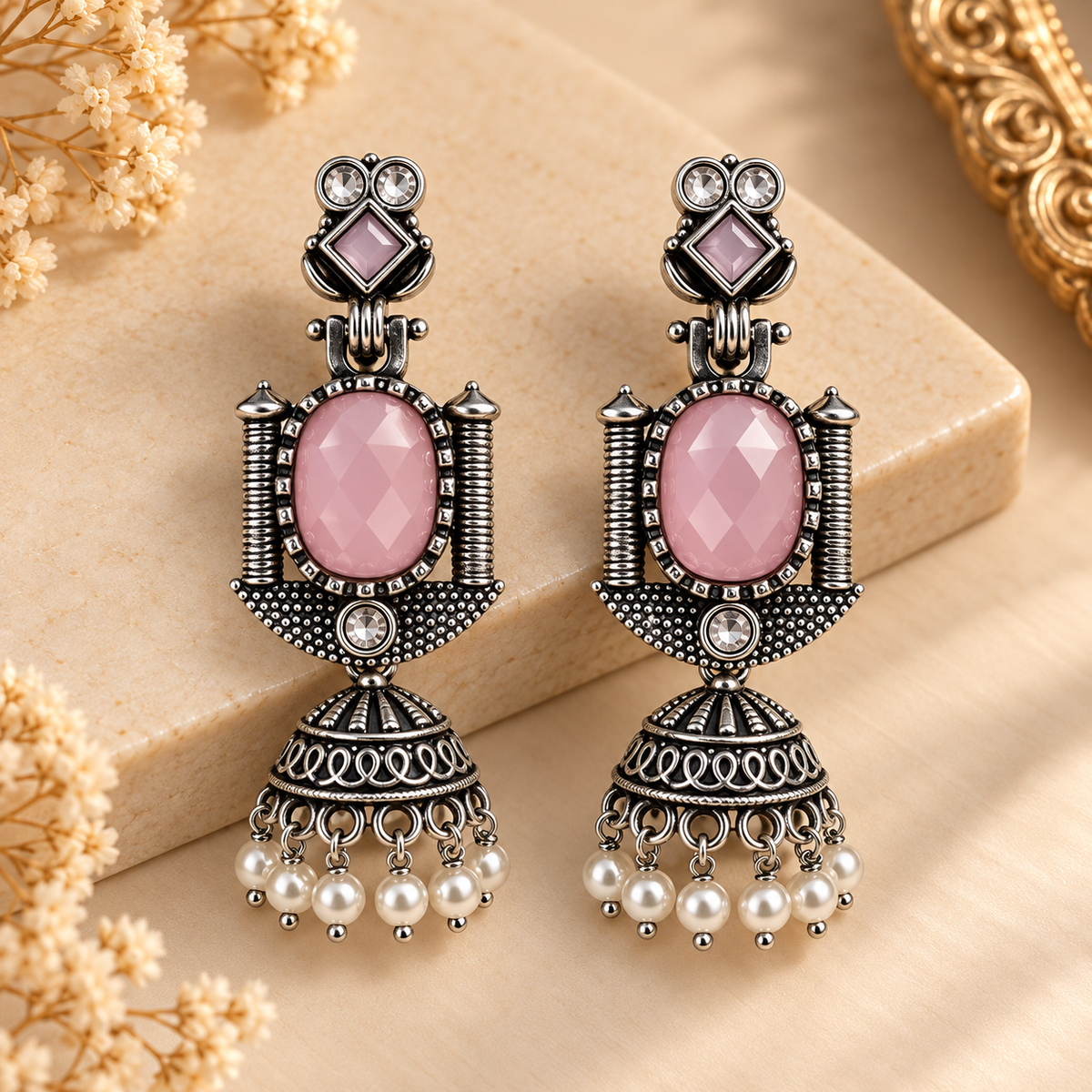 Oxidised Silver Traditional Jhumka Earrings