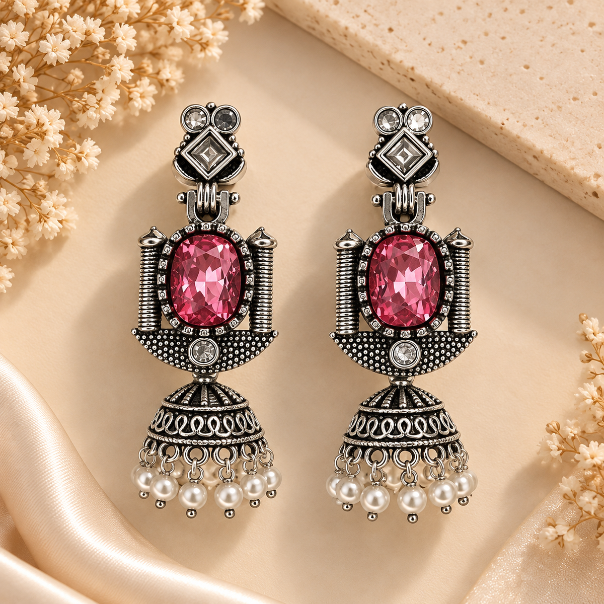 Oxidised Silver Traditional Jhumka Earrings