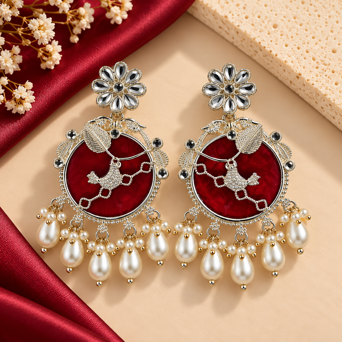 Ethnic Multicolor Pearl Chandbali Earrings