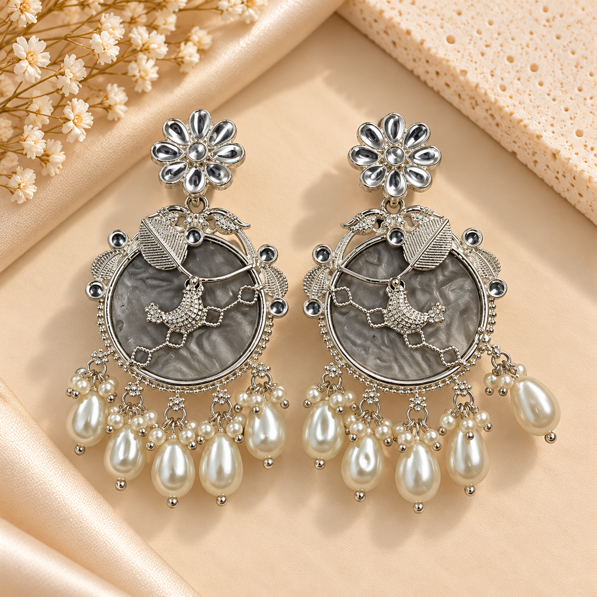 Ethnic Multicolor Pearl Chandbali Earrings