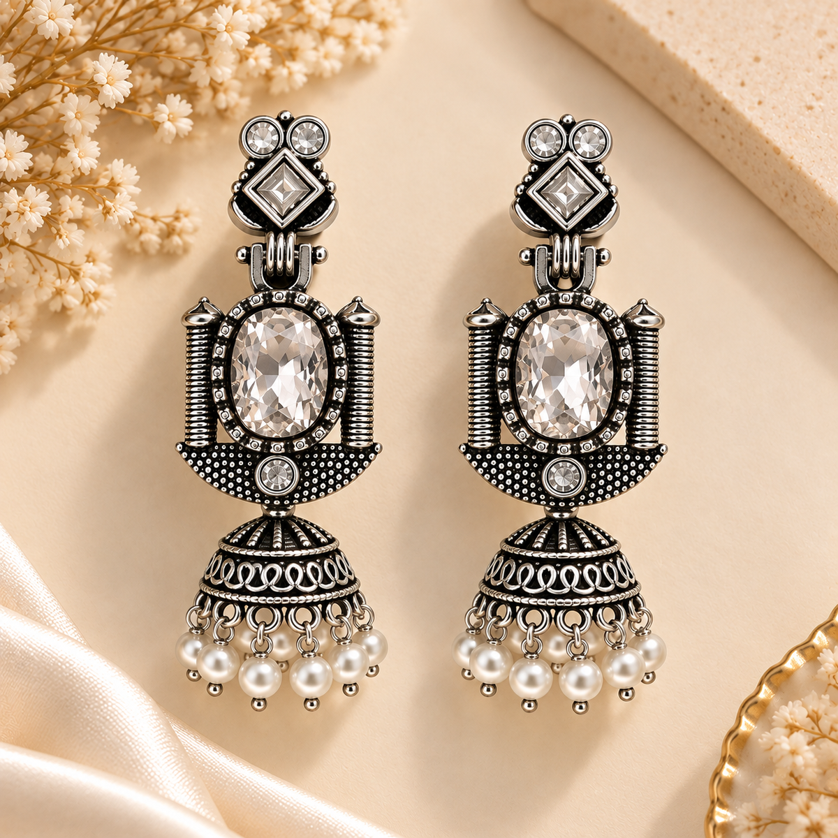 Oxidised Silver Traditional Jhumka Earrings
