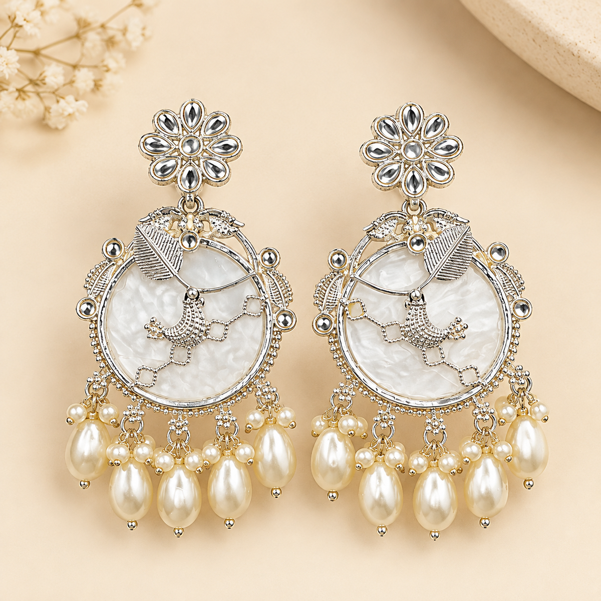 Ethnic Multicolor Pearl Chandbali Earrings