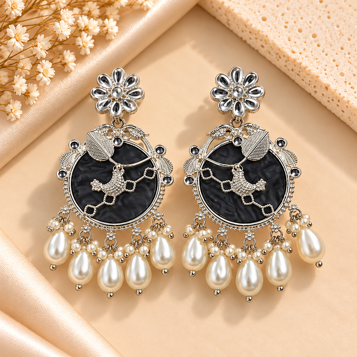 Ethnic Multicolor Pearl Chandbali Earrings