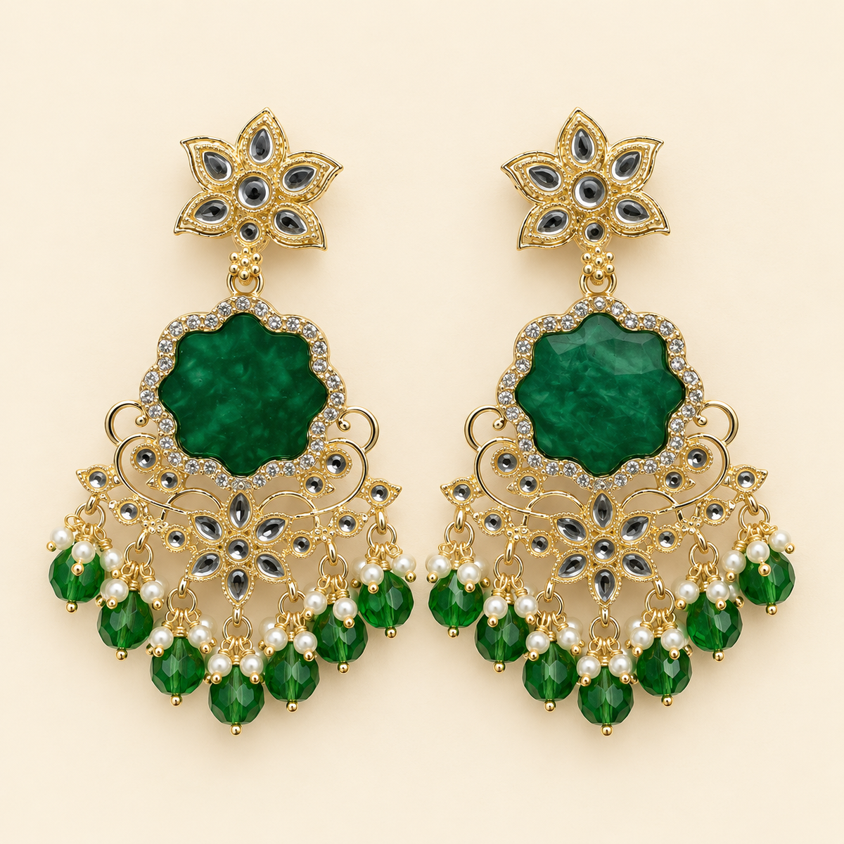 Premium Kundan Beaded Chandbali Earring
