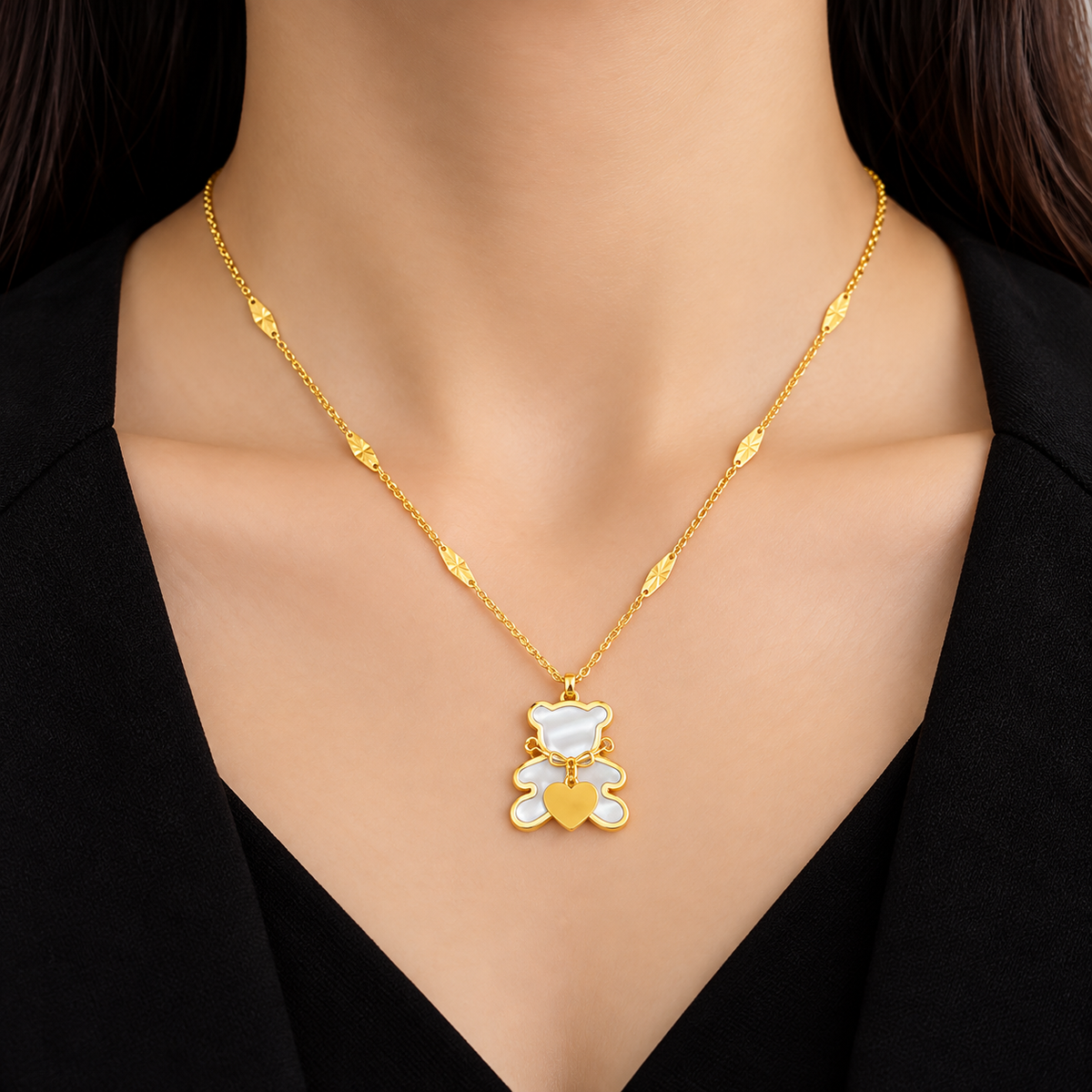 18K Gold-Plated Love Teddy Bear Pendant Necklace