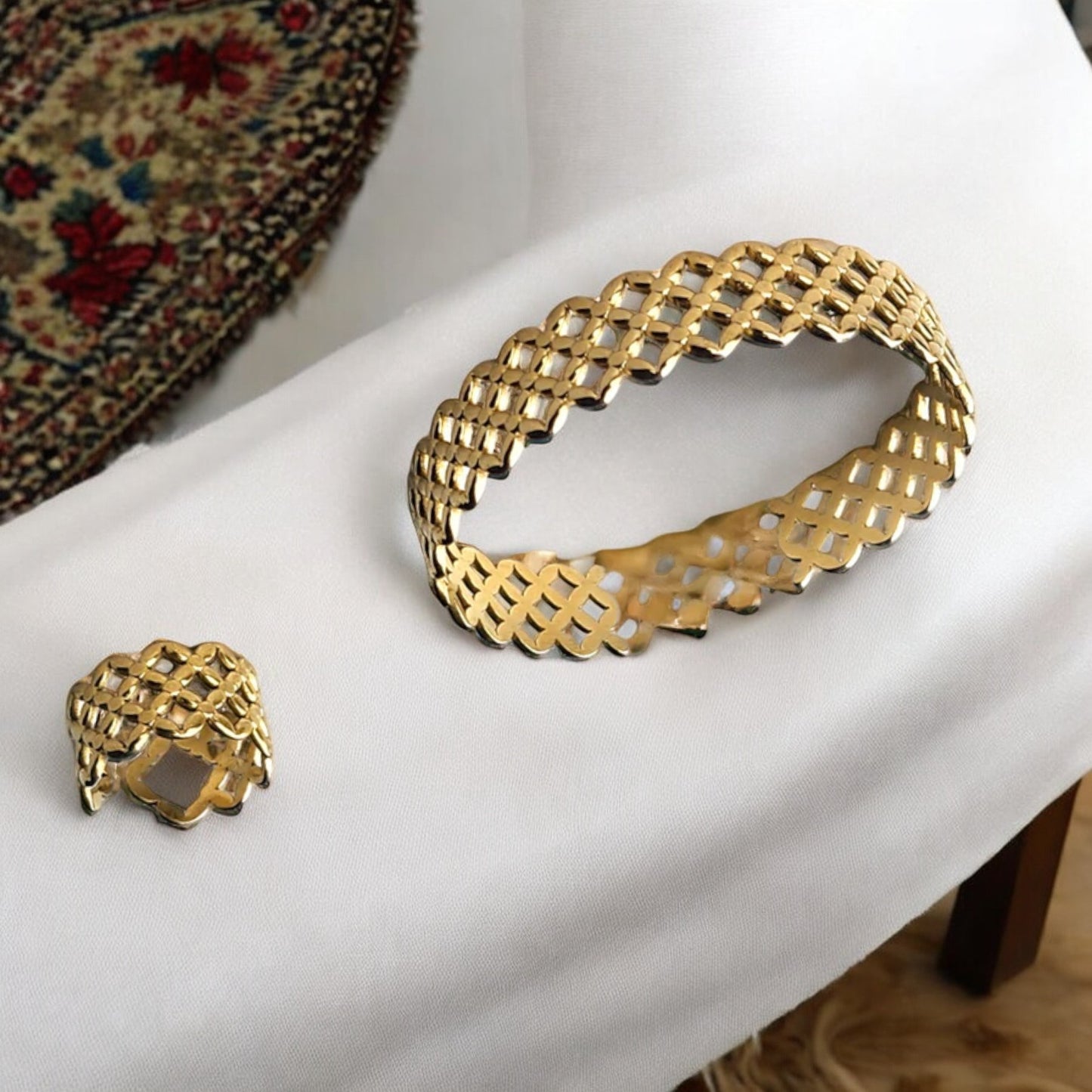 Anti Tarnish Gold Ring Bracelet Combo