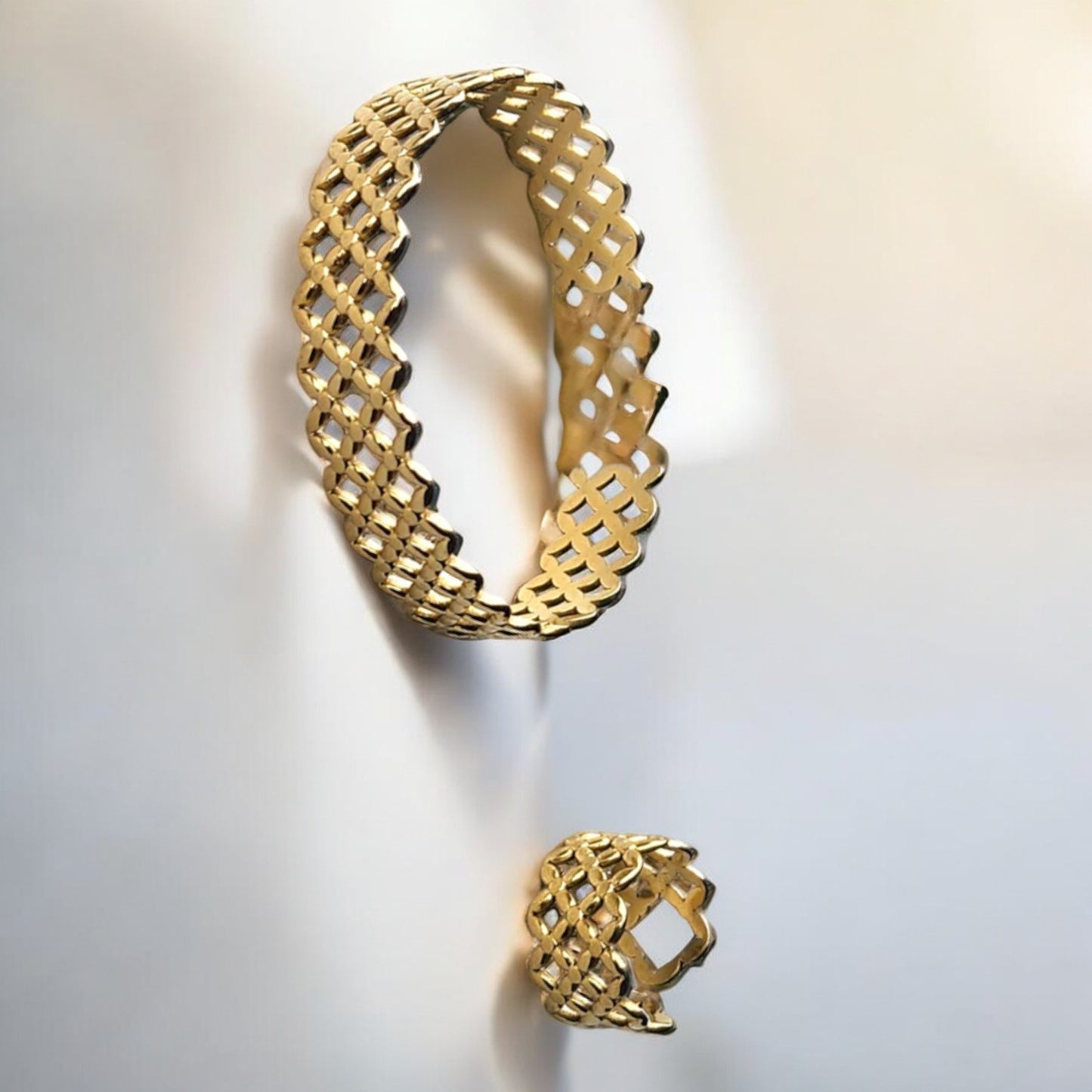 Anti Tarnish Gold Ring Bracelet Combo