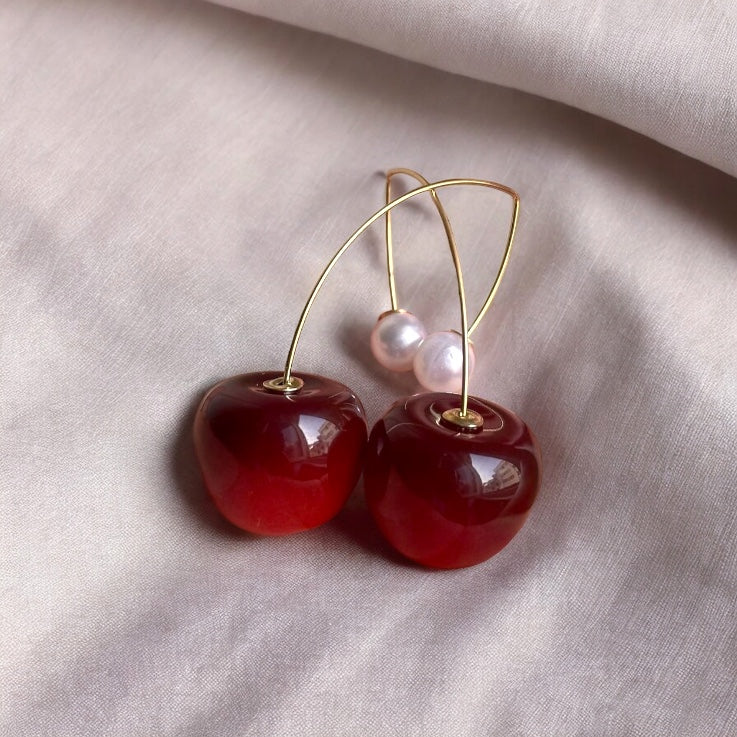 Elite Pearl Red Cherry Earring