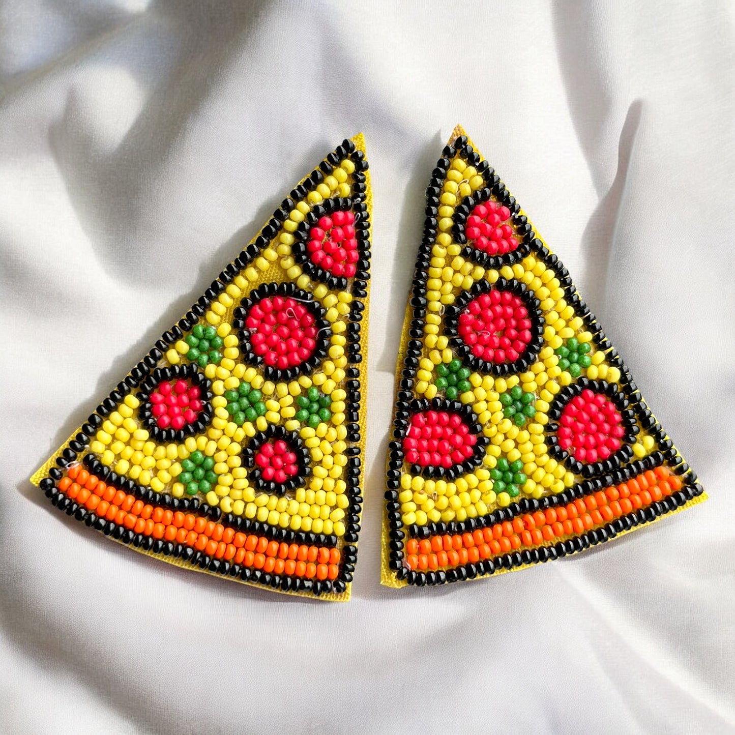 Hand Beaded Pizza Earring