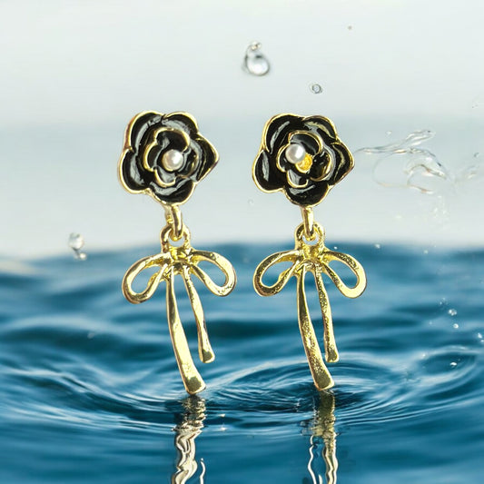 Black Rose Bow earrings