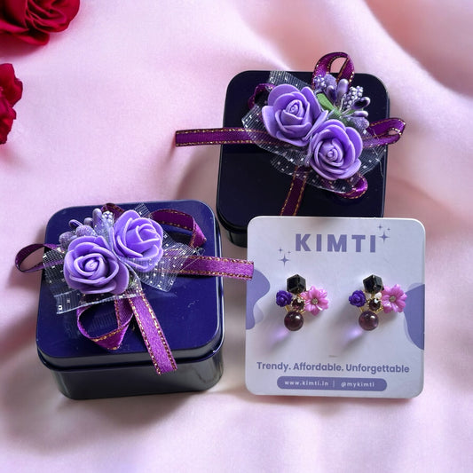 Crown Purple Stud Earrings With Gift Box