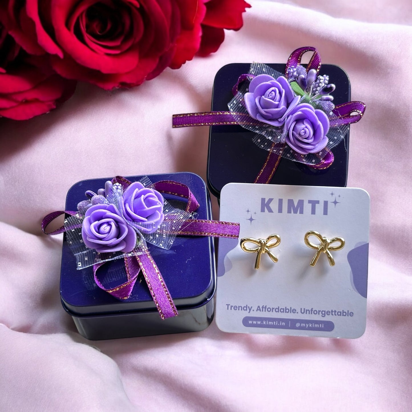 Golden Bow Earrings With Gift Box