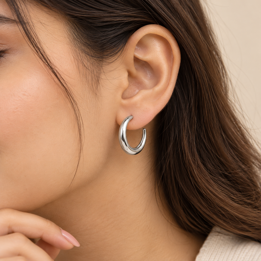 Classic Chunky Silver-Tone C-Hoop Earrings