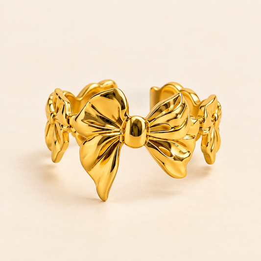 18k Gold Plated Golden Bow Charm Ring
