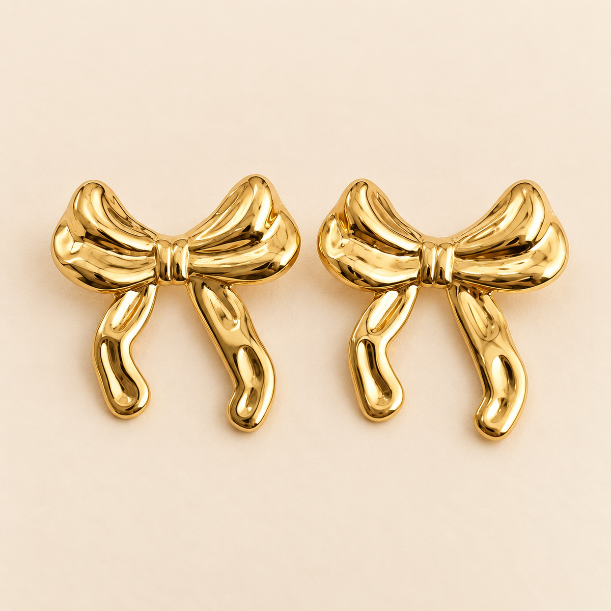 18K Gold Plated Bow Ribbon Stud Earrings