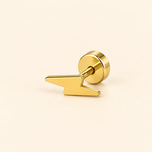 Men - Gold Lightning Bolt Stud Earring