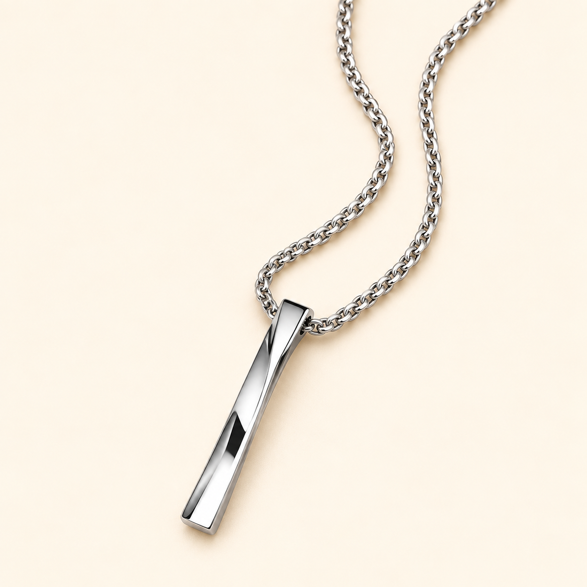 Men - Silver Twist Bar Pendant Necklace