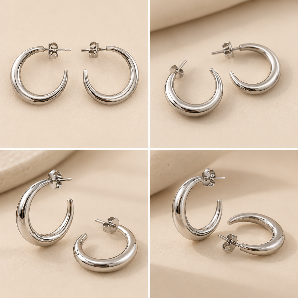 Classic Chunky Silver-Tone C-Hoop Earrings