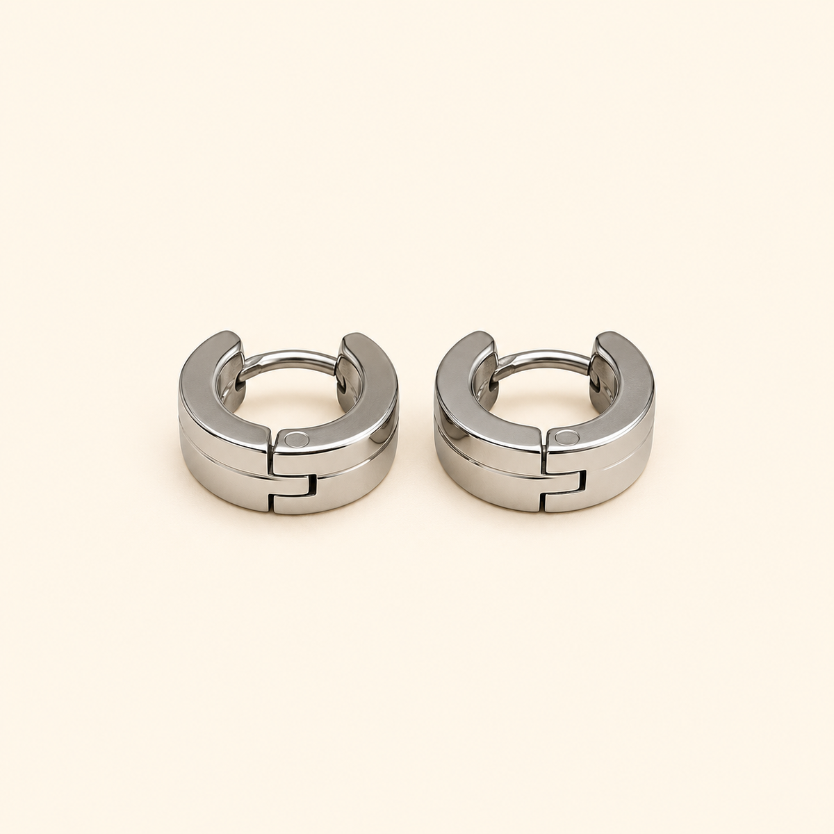 Men - Silver Edge Huggie Hoop Earrings