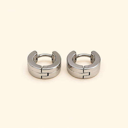 Men - Silver Edge Huggie Hoop Earrings