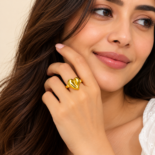18k Gold Plated Sculpted Heart Statement Ring