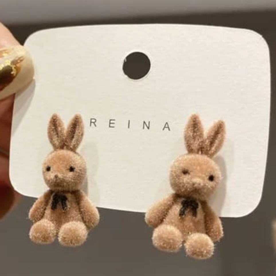 Playful Bunny Studs Brown Earring