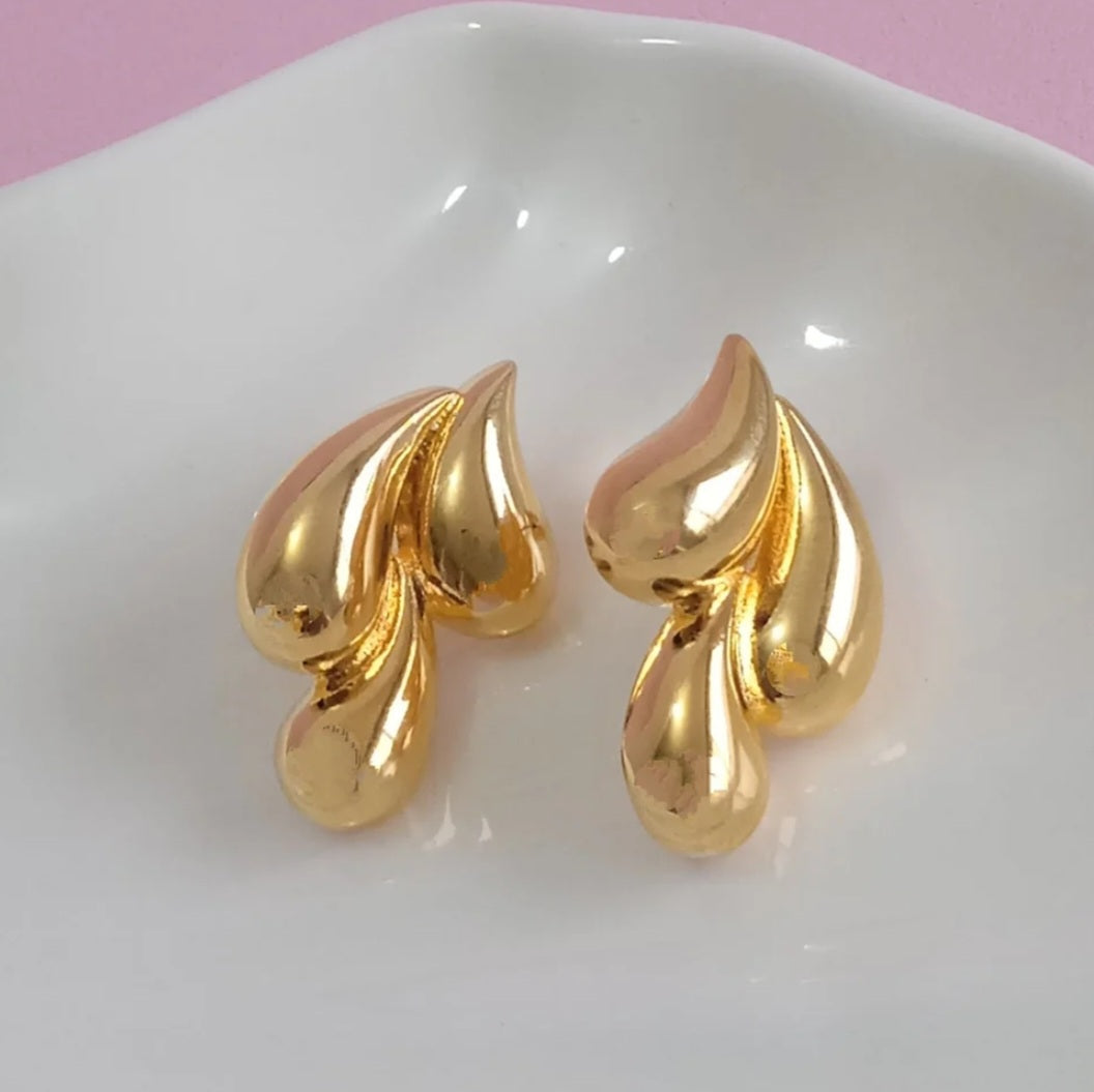 Golden Triple Droplet Earrings